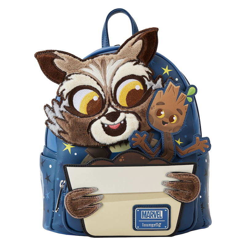 Image of mini backpack and wallet featuring Rocket and Groot from Marvel's Guardians of the Galaxy